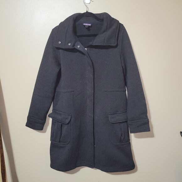 PATAGONIA Better Sweater Coat Women Size M Parka Gray Zip Snap Long Knee Length - Picture 1 of 7